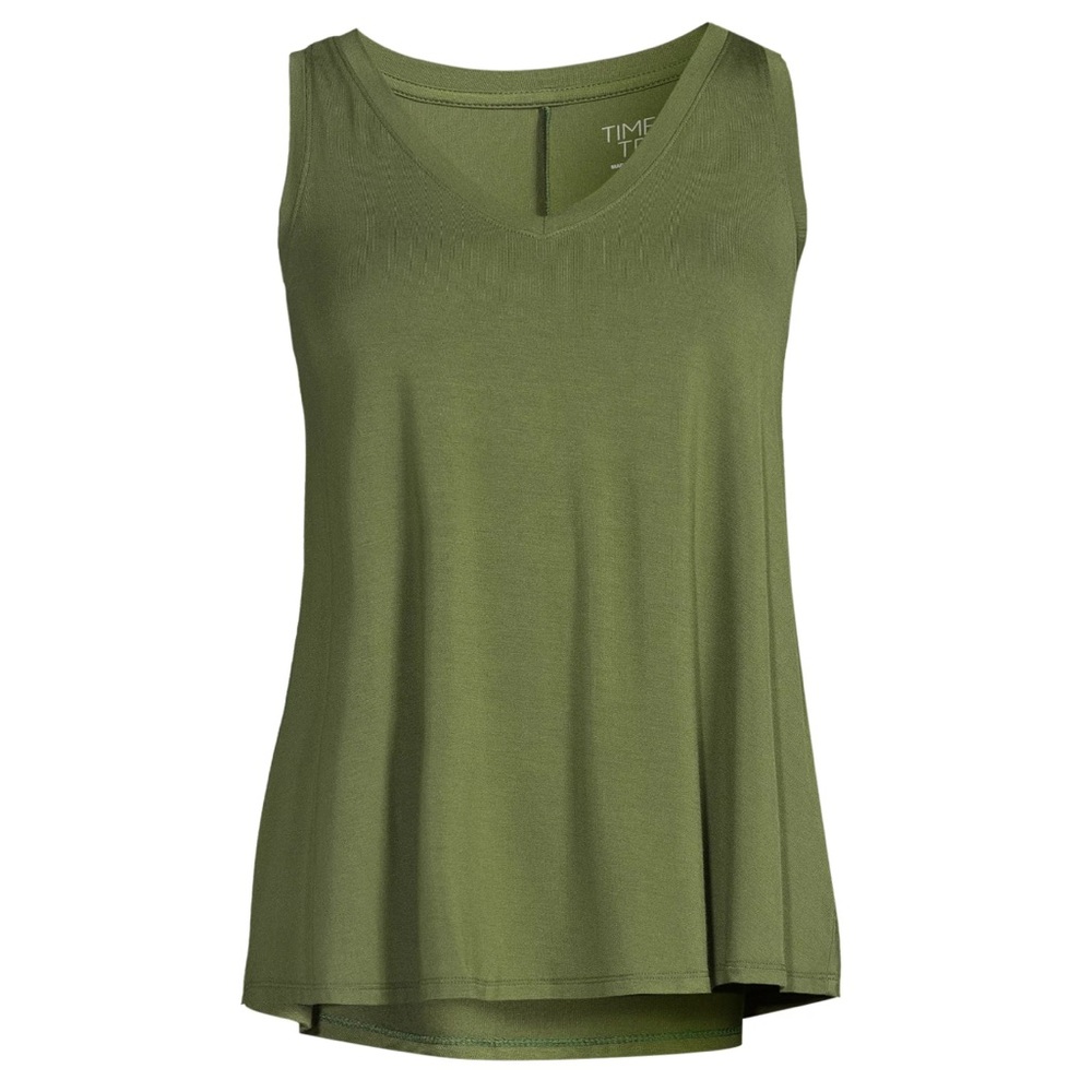 Time and Tru Green Chili Women's High Low V-Neck Tank Top
